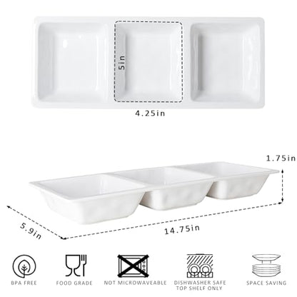 Divided Serving Tray, 14.75”x 6” Reusable 3-Section Party Platters, Condiment Serving Dishes for Entertaining, Ideal for Snacks, Appetizers, Fruit, Candy, Chip & Dip Set,White - color: Bright White 3 Section Tray