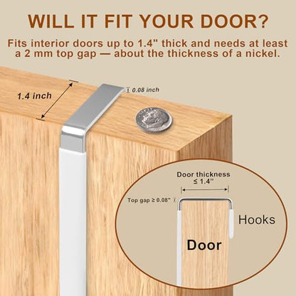Over The Door Hooks 2 Pack – Heavy Duty Door Hanger Hooks for Hanging Towels, Bags, Robes, Clothes – No Drilling Over Door Hook, Dorm Essentials, Towel Racks for Bathroom, Bedroom, Closet