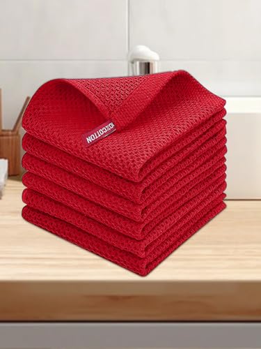 100% Cotton Waffle Weave Kitchen Dish Cloths, 6 Pack Ultra Soft Absorbent, Quick Drying Dish Towels, 12x12 Inches, Dish Rags for Drying Dishes & Daily Kitchen Use (Red) - color: Red