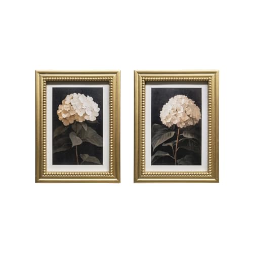 Gatheroad Vintage Gold Framed Wall Art Set of 2, Dark Moody Hydrangea Floral & Botanical Art Painting | Canvas Prints & Aesthetic Home Decor for Bedroom, Bathroom, Living Room, 16x12 Inch - color: White Hydrangea, size: 12X16inch