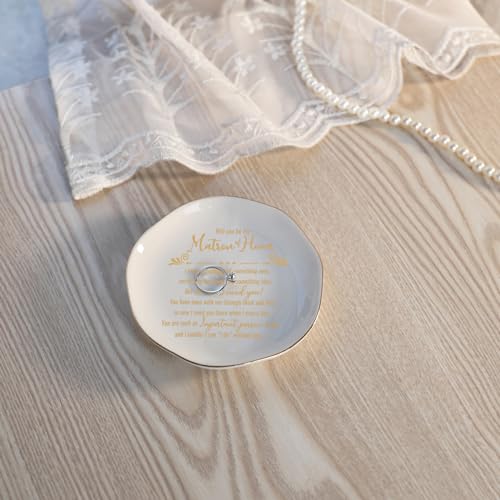 Matron Of Honor Ring Dish - Will You Be My Matron Of Honor - Jewelry Trinket Dish Tray, Bridesmaid & Bridal Shower Gifts - Proposal Gift For Bestie, White Ceramic - style: Matron Of Honor