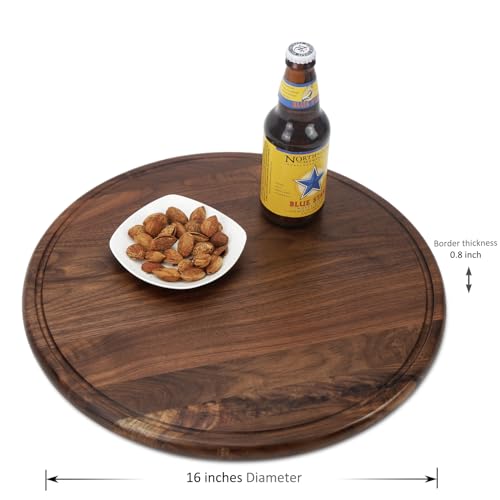 MAGIGO16" Round Walnut Wood Cutting Board for Kitchen | Wooden Chopping Board with Juice Grooves - size: 16"L x 16"W