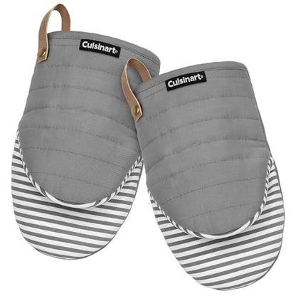 Cuisinart Mini Oven Mitts, 2-Pack 5.5"x8", Printed Silicone, 450F | Non-slip grip stripes, faux leather hang loop, cotton lining for comfort, ambidextrous for baking, cooking, and cast iron - color: Charcoal