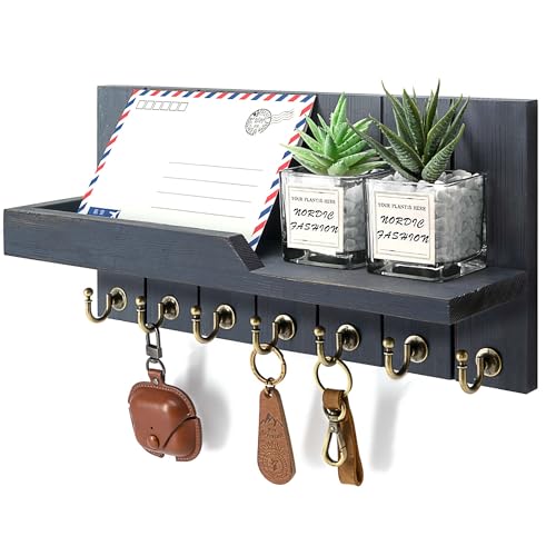 Rebee Vision Key Holder Wall Mount with 7 Hooks for Home Decor, Royal Blue | Pine Wood Key Holder for Wall, Mail Organizer, Rustic Key Organizer, House and Apartment Essential, Decorative Storage - color: Royalblue, size: 15 inches