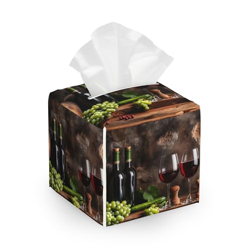 Red Wine Tissue Box Cover, Fruits Wood Tissue Box Holder Waterproof Leather Facial Paper Organizer Dispenser for Bathroom Home Car Nightstand Vanity - color: Red Wine Fruits Wood