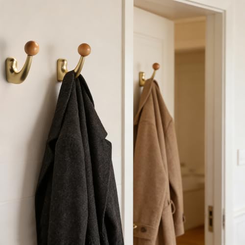 wall-Mounted Light Luxury Coat Hooks, Used for Hanging Coats, Hats, Scarves and Towels, Suitable for Entrance Halls, bathrooms and bedrooms (2, 7110Copper Wire Drawing + Beech Wood) - color: 7110Copper wire drawing + beech wood