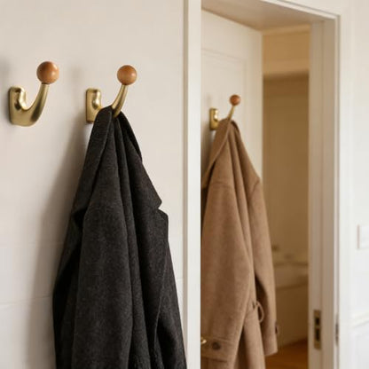 wall-Mounted Light Luxury Coat Hooks, Used for Hanging Coats, Hats, Scarves and Towels, Suitable for Entrance Halls, bathrooms and bedrooms (2, 7110Copper Wire Drawing + Beech Wood) - color: 7110Copper wire drawing + beech wood