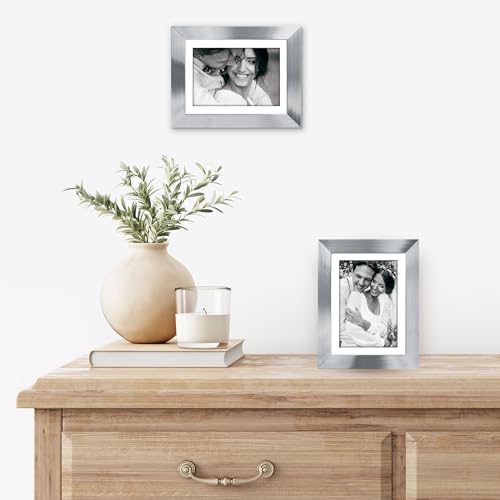 Americanflat 5x7 Picture Frame with Polished Clear Glass - Set of 2 - Use as 4x6 Frame with Mat or Display 5x7 Photo Without Mat - Signature Collection - Photo Frames for Tabletop or Wall - Silver | Engineered Wood construction, wall or tabletop display w