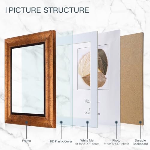 XUANLUO 8x10 Picture Frames Set of 4 Rustic Retro Photo Frame with HD Plastic Cover for Wall Mount and Tabletop Display Family Friends Wedding Gift - color: Gold-4pcs, size: 8 x 10 inch