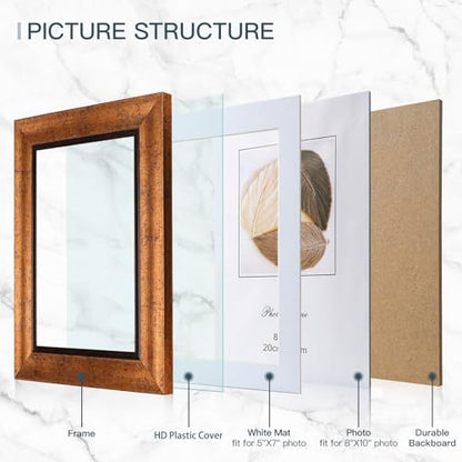 XUANLUO 8x10 Picture Frames Set of 4 Rustic Retro Photo Frame with HD Plastic Cover for Wall Mount and Tabletop Display Family Friends Wedding Gift - color: Gold-4pcs, size: 8 x 10 inch