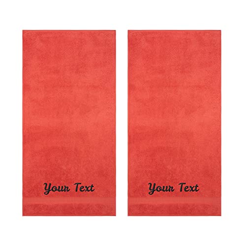LA' HAM MAM FINE LIVING Personalized Towels Set with Embroidered Text - 2 Pack Highly Absorbent & Super Soft Turkish Cotton Bath Towels for Spa, Gym, Pool and Hotels - Monogrammed Towels - Coral - color: Coral, size: 2 Pack Bath Towels