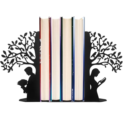 Tree of Life Bookends Decorative Couple Book Ends for Shelves (Black) | Tree Metal Bookends for Heavy Books, Book Organizer for Desk Bookshelf Home Office Book Stopper valentines day gifts - color: Black Tree