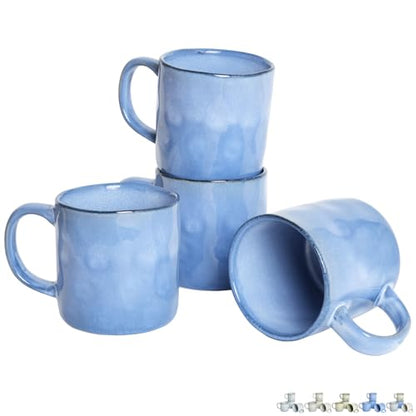 Bosmarlin Ceramic Coffee Mug Set of 4, 14 Oz, Coffee Cups with Big Handle, Microwave Safe, Unique Reactive Glaze (Blue, 14 Oz) - color: Blue