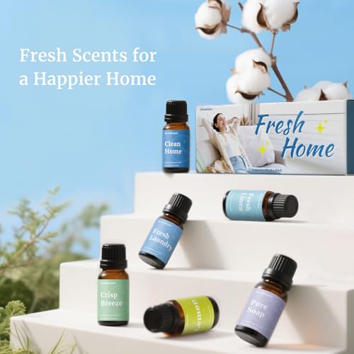 Diffuser Fragrance Oils, Aromtopia Essential Oils for Diffusers for Home, 6x10ml Fresh Home Set, Clean Scents for Candle Soap Making, Dryer Ball, Fresh Linen, Crisp Breeze, Fresh Laundry, Lemon