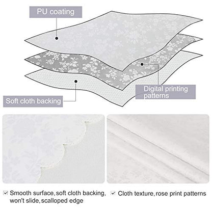 Smiry Rectangle Table Cloth, Waterproof Heavy Duty Vinyl Tablecloths, Wipeable Washable Table Cover for Kitchen and Dining Room (White, 60" X 84") | Wipeable Washable Floral Embossed Table Cover for Kitchen and Dining Room, Indoor & Outdoor Use, White - c