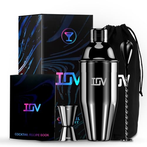 IOV Cocktail Shaker Bar Set, 24oz Martini Shaker with Built-in Strainer, Bar Tool Kit with Recipes Booklet, Professional Stainless Steel Large Bartender Drink Shaker Margarita Alcohol Mixer-Black - color: 3 Pcs - Black