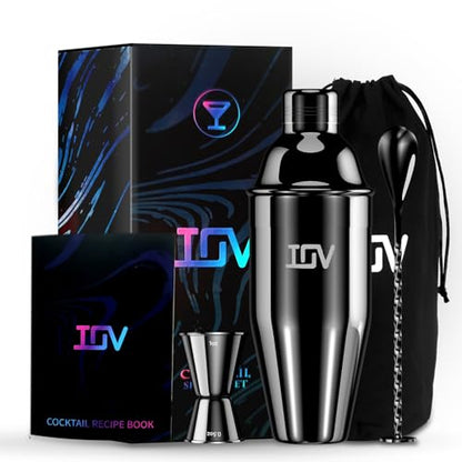 IOV Cocktail Shaker Bar Set, 24oz Martini Shaker with Built-in Strainer, Bar Tool Kit with Recipes Booklet, Professional Stainless Steel Large Bartender Drink Shaker Margarita Alcohol Mixer-Black - color: 3 Pcs - Black