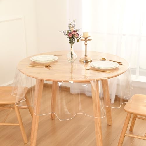DWCN Round Table Cloth Plastic Tablecloth Protector 54 Inch Round | 100% Waterproof, Oilproof, Stain Resistant Round Table Protector PVC Vinyl Table Cover for Dining, Parties,Crystal Clear - size: 54" (Round)