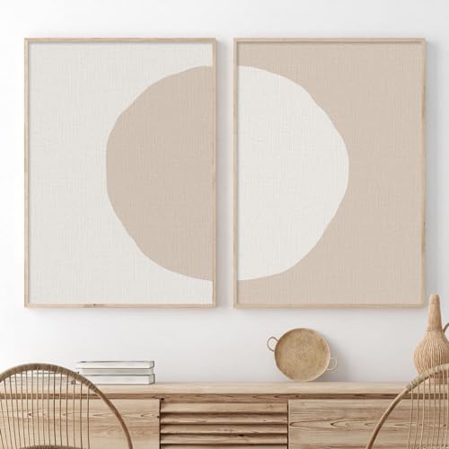 Abstract Boho Wall Art Prints Beige Geometric Artwork Mid Century Modern Painting Boho Beige Posters Abstract Circle Canvas Wall Art Boho Geometric Posters for Living Room Bedroom 16x24inx2 Frameless - color: Abstract Boho Wall Art