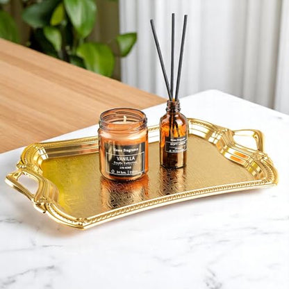 Alisveristime Elisa Rectangular Metal Serving Tray, 14.6 x 9 in (Gold) - color: Gold