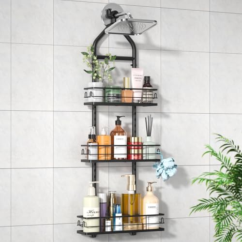 3 Tier Hanging Shower Head Caddy, Adjustable Hanging Shower Caddy Over Showerhead, No Drilling Handing Racks Rustproof for Bathroom Shampoo Soap Storage - style: 3 Tier