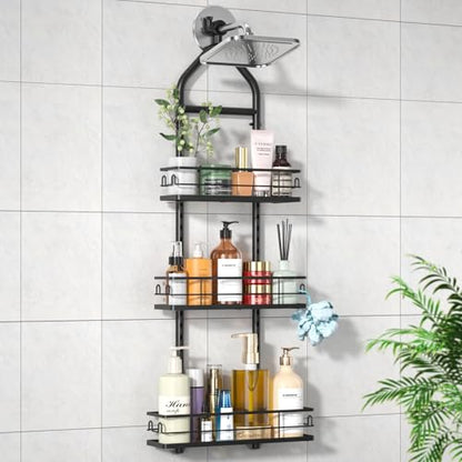 3 Tier Hanging Shower Head Caddy, Adjustable Hanging Shower Caddy Over Showerhead, No Drilling Handing Racks Rustproof for Bathroom Shampoo Soap Storage - style: 3 Tier