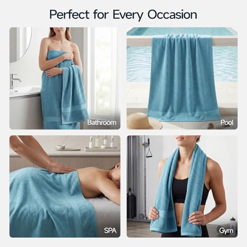 ecolook Ultra Soft 6-Piece Towel Set, 100% Cotton | Lighter Weight, Quick Dry, Highly Absorbent, 2 Bath, 2 Hand, 2 Washcloths, Perfect for Bathroom, Blue - color: Blue