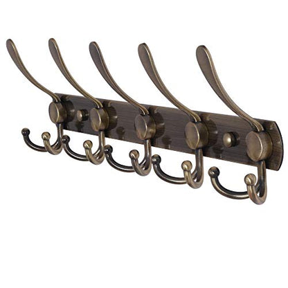 Coat Rack Wall Mounted - 5 Tri Hooks, Heavy Duty, Stainless Steel, Metal Coat Hook Rail for Coat Hat Towel Purse Robes Mudroom Bathroom Entryway,Bronze - color: Bronze, size: L=16" (1 Pcs)