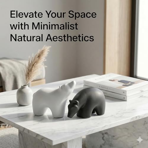 Modern Ceramic Bear Figurines, Black and White, Set of 2, Home Decor Sculptures (Middle)