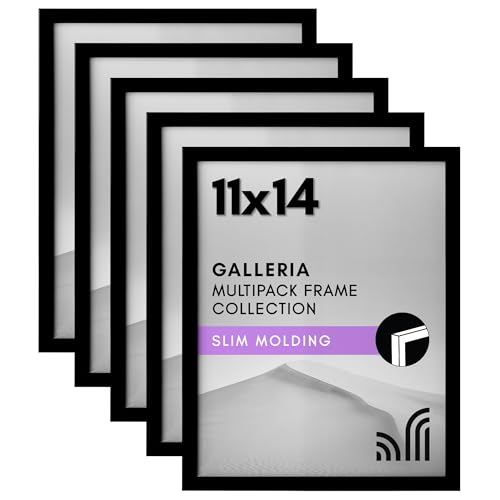 Americanflat 11x14 Picture Frame 5-Pack - Slim Molding - Black | Polished plexiglass front, hangs vertical or horizontal, sawtooth hangers included, secure turn-tab backing - color: Black, size: 11x14