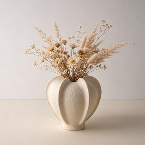 Ceramic Flower Vase Home Decor,5.9" Rustic Vintage Starfruit Shaped Beige Terracotta Vases，Modern Boho Living Room Farmhouse Table Vases Living Room Decor，Shelf Coffee Dining Desk Fireplace - size: 5.9 Inch-Starfruit