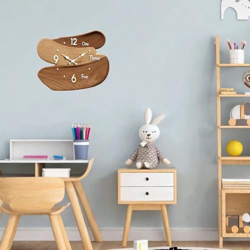 Wall Clock Silent Wood Easy Read Creative Gifts Nordic Wall Decor Ornament for Home Office Farmhouse Kids Room Living Room, Brown