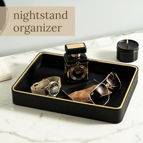 Leather Catchall Valet Tray for Men| Mens Valet Catch All Tray Key Basket - color: Black 1 Pack, size: 8" x 11" x 1.8"