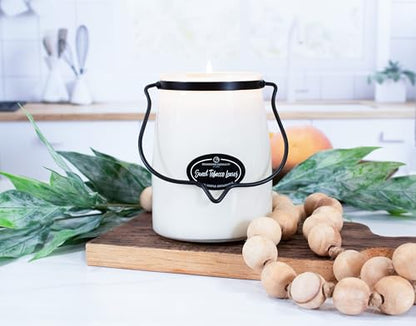 Milkhouse Candle Company Sweet Tobacco Leaves Soy Candle - Honey | Tobacco | Teakwood Scented - 22 oz Butter Jar with Lid, 120+ Hour Burn Time, Made in the USA - size: 22 Oz