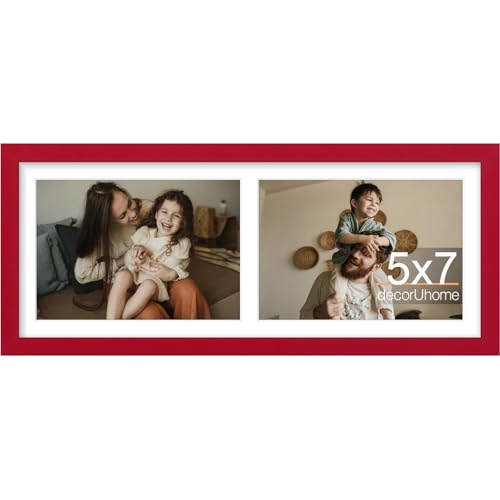 decorUhome 2 5x7 Picture frames Collage Wall Decor with Mat, MD12RD | Red 6x15 Engineered Wood Picture frame, Fits Two 5x7 Photos with Mat, 1 Pack - color: Red, size: 6x15 (2-5x7)