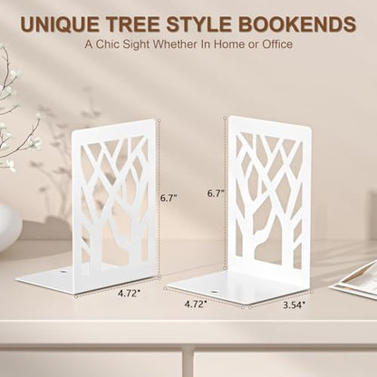 VFINE Withe Bookend 6-Piece, Tree Design Bookends for Shelves, Metal Book Ends for Desk, Decoration Stylish Bookshelf Bookends for Home Office School Supplies - style: White bookend 3 pairs