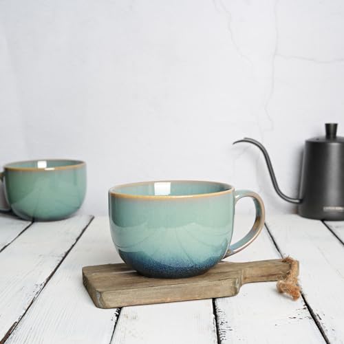 Bosmarlin Ceramic Large Coffee Mug Set of 2, 23 Oz, Jumbo Mug Soup Bowls with Handles, Dishwasher and Microwave Safe (23 Oz, Pale Green) - color: Pale Green