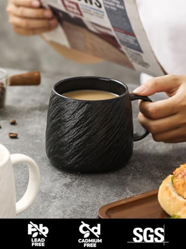 AOSIFIEL Ceramic Dinnerware set with Mugs for 4, 20 pcs, Dish set for 4, Porcelain Plates and Bowls Sets, Black Dishware Sets Stoneware Dinner Plates Sets Platos de Cocina Vajilla - color: Black Rock-Textured with Mug（20pcs）