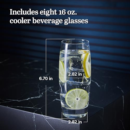 Libbey Signature Kentfield Glass Tumbler Set of 8, Elegant Heavy Base Glass Tumblers with Wide Rim, Tapered 16 oz Drinkware Set for Water and Drinks - color: Kentfield