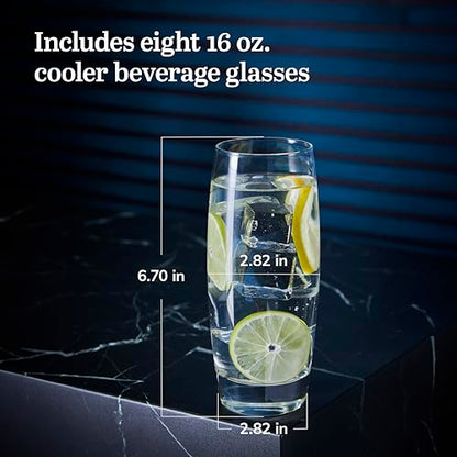 Libbey Signature Kentfield Glass Tumbler Set of 8, Elegant Heavy Base Glass Tumblers with Wide Rim, Tapered 16 oz Drinkware Set for Water and Drinks - color: Kentfield