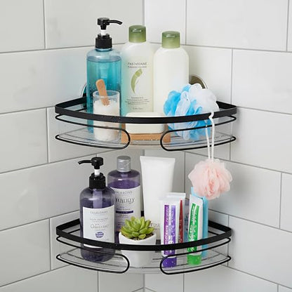 2-Pack Adhesive Shower Caddy, No-Drill Corner Shower Shelves for Bathroom | Wall-Mounted Storage Organizer for Shampoo, Soap & Toiletries - style: TRIANGLE