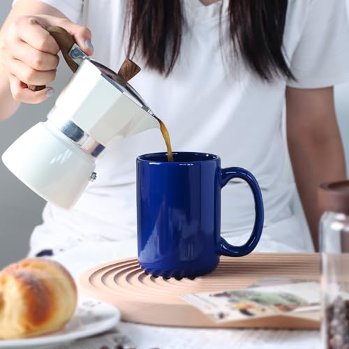 15 OZ Coffee Mugs, Classic Blank Ceramic Cup with Large Handle for Tea Latte Cappuccino, Set of 4, Blue - color: Blue