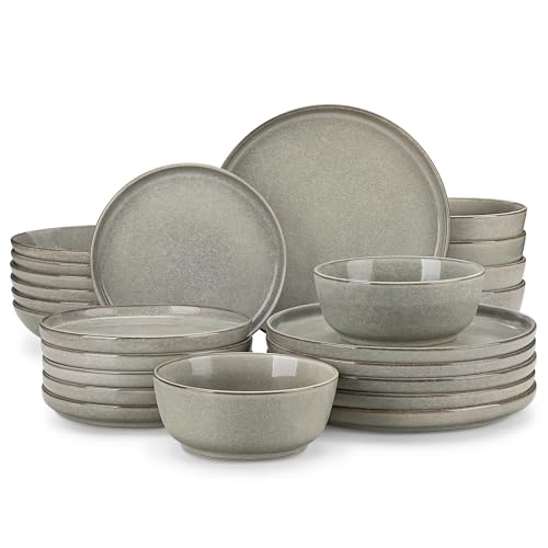 vancasso ANYA 24 Pieces Plates and Bowls Set, Stone Grey Dinnerware Sets, Reactive Glaze Dishes Set for 6, Ceramic Dishware Sets Kitchen Dinner Set, Microwave & Dishwasher Safe - color: Stone Gray, size: 24 Pcs (Service for 6)