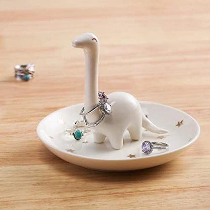 PUDDING CABIN White Dinosaur Ring Holder - Unique Jewelry Dish Tray for Rings, Earrings, Bracelets Organizer - Cute Gifts for Women, Girls, Her Birthday, Christmas, Wedding Gifts - style: White Dinosaur