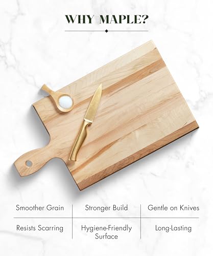 Labell Reversible Maple Cutting Board with Handle, 18 x 10 x 0.75 in | Canadian Maple, Multi-Purpose, Charcuterie Board, Flat Paddle, for Meat, Cheese, Veggies - size: Large (18" x 10")