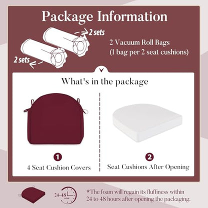 Basic Beyond Outdoor Cushions for Patio Furniture Waterproof Outdoor Chair Cushions Set of 4-19 x 19 x 3 Inch Thick Patio Chair Cushions with Adjustable Ties, Dark Red - color: Dark Red