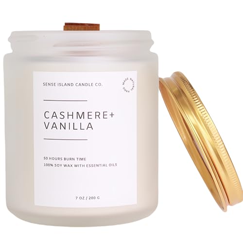Crackling Wood Wick Vanilla Cashmere Scented Candle Natural Soy Wax 50 hrs Long Lasting Hand-Poured Highly Scented Crackle Wooden Wick Soothing Sound - color: Cashmere Vanilla-Wood Wick