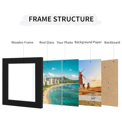 6x6 Collage Picture Frames Set of 2, Rustic Wooden Real Glass Vertical Hanging 3 Opening 6 by 6 Photo Frame, Black - color: Black, size: Vertical-6x6 in