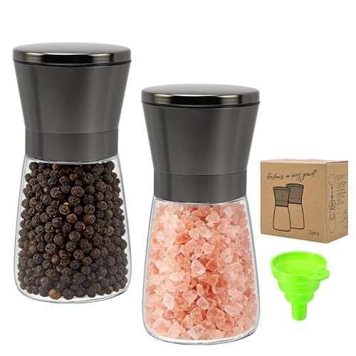 R DRURLCD Metal Bronze Salt and Pepper Grinder Set of 2 - Adjustable Ceramic Grinder - Glass Salt and Pepper Shakers W/Funnel - Spice Mill Bronze Kitchen Accessories - color: Bronze, size: 2PK