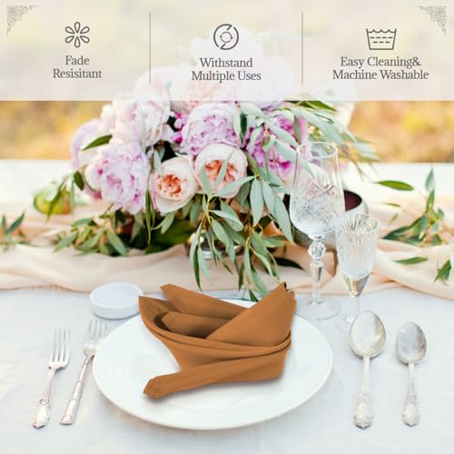 PLOYMONO Gold Brown Cloth Napkins - 8 Pack 17"x17" Polyester Dinner Napkins | Heavy Duty 180 GSM Cloth Napkins with Hemmed Edges - Great for Restaurants, Weddings, Parties, Banquets Dinner - color: Gold Brown